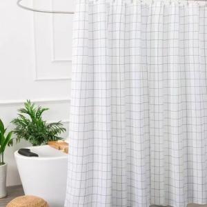 CORTINA BAÑO POLIESTER 180X180 NSHCR1 CUADROS BLANCOS