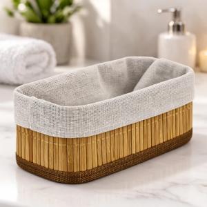 Cesto organizador en bambú forrado P - NATURAL