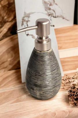 DISPENSADOR JABON LIQUIDO CERAMICA LINEAS [GRIS + DORADO]