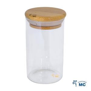 FRASCO VIDRIO TAPA BAMBU 5X9 cm CILINDRO TRANSPARENTE COCINA