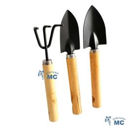 SET DE 3 MINI HERRAMIENTAS DE JARDÍN 18CM MADERA (PWF)