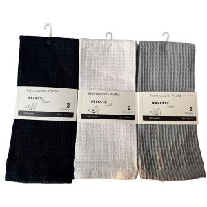 SET X2 REPASADORES WAFFLE ALGODON 38X63CM SURTIDO
