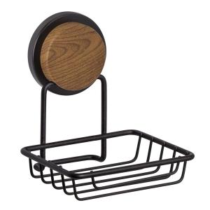 SOPORTE JABON CROMADO NEGRO C/MADERA